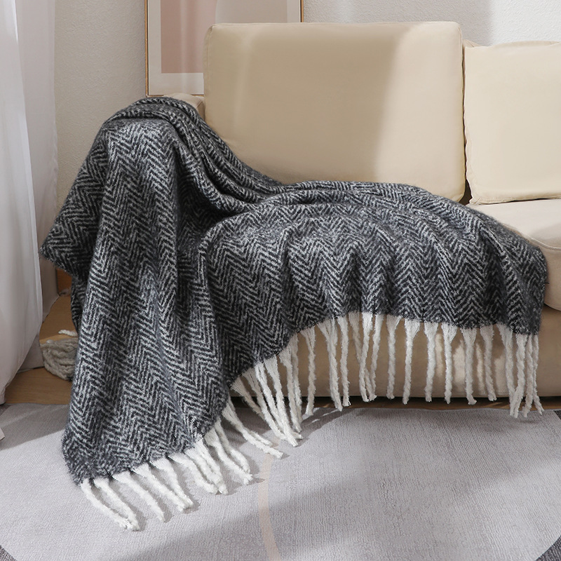 Wool Blanket Herringbone - Selimut Sofa Solid Gaya Eropa dan