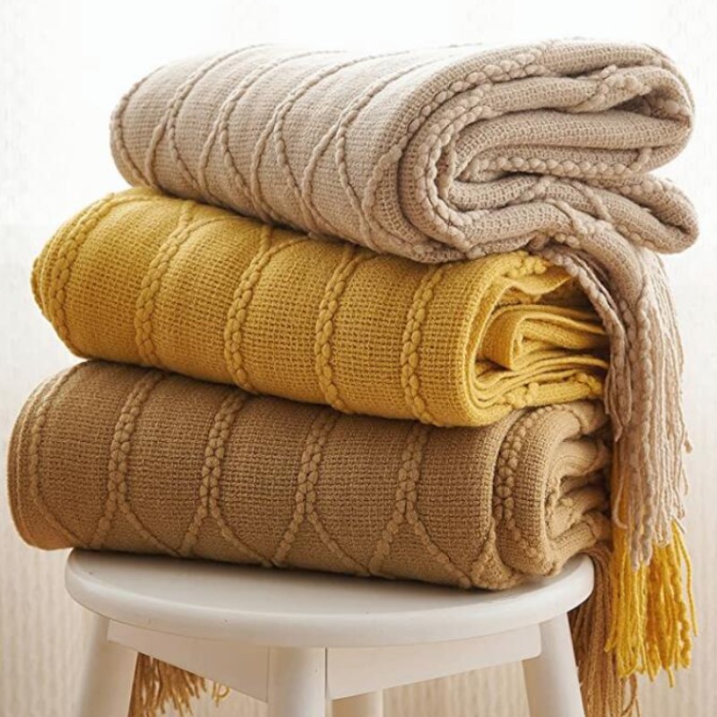 Wool Blanket Herringbone - Boho selimut lempar tenun dengan rumbai