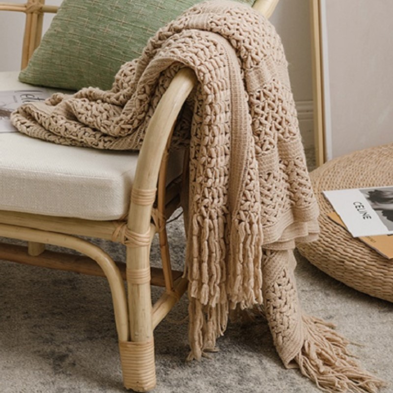 Selimut Rajut Nordik Warna Kha - Wool Blanket Herringbone ulasan dan harga