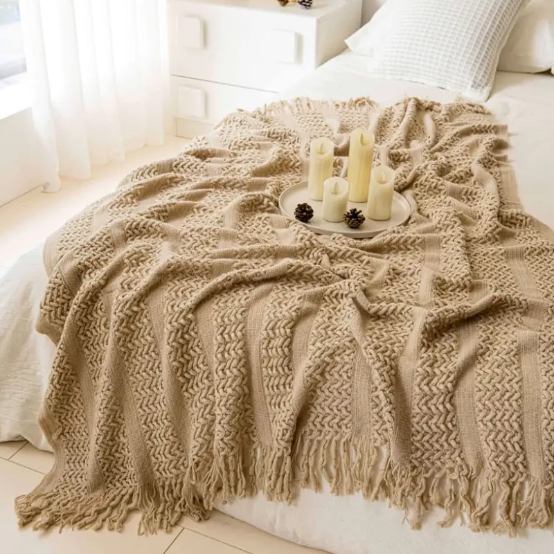 Selimut Rajut Nordik Warna Kha - Wool Blanket Herringbone ulasan dan harga