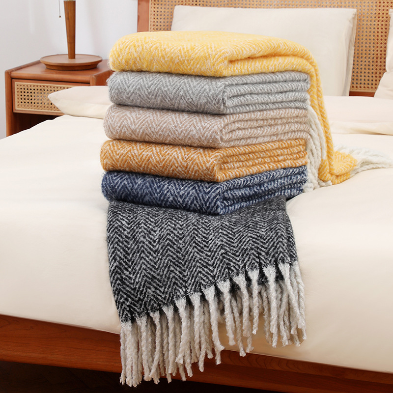 Selimut Sofa Solid Gaya Eropa  - Wool Blanket Herringbone ulasan dan harga