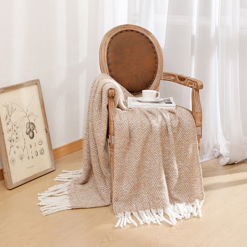 Selimut Sofa Solid Gaya Eropa  - Wool Blanket Herringbone ulasan dan harga
